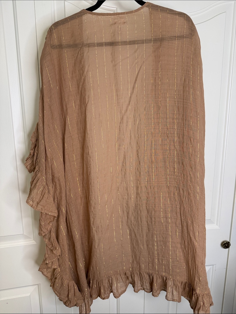 Aerie Tan Ruffled Cover-Up with Subtle Gold Stripe - Picture 6 of 6